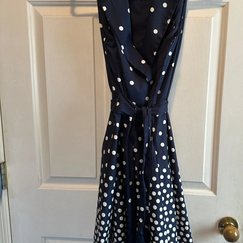 Anne Klein Navy and White Polka Dot Midi Dress - Picture 4 of 4
